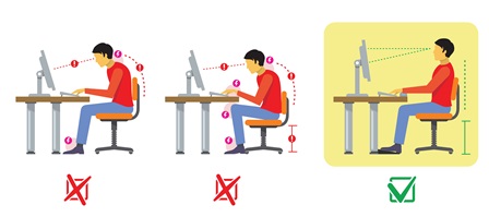 Correct and incorrect posture when sitting at workstation for DSE User when using computer