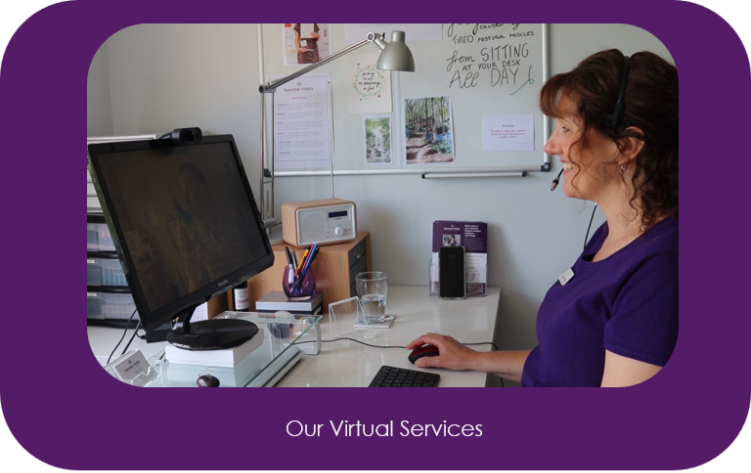 Image of Paola during a Zoom call demonstrating Essential Vitality's virtual well-being services